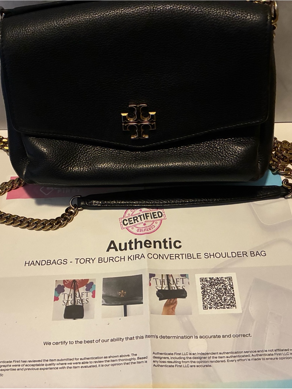Tory Burch Black Kira Convertible Shoulder Bag with Gold Hardware w/COA!